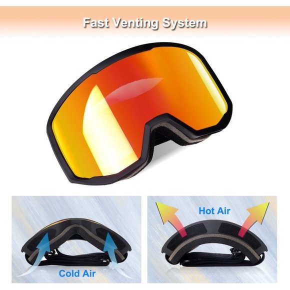 Women OTG Black Frame Red Anti Fog UV Protection Snowboard Goggles - Picture 3 of 7